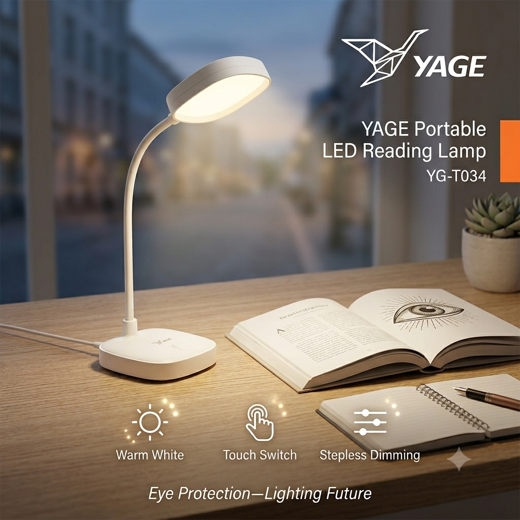 YAGE YG-T034 Portable LED Reading Lamp with Stepless Dimming & Rechargeable Battery