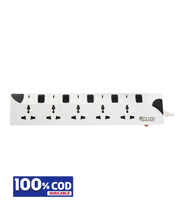 Click Safe Extension Socket 5 SKT, 2 Pin, 3 Yard